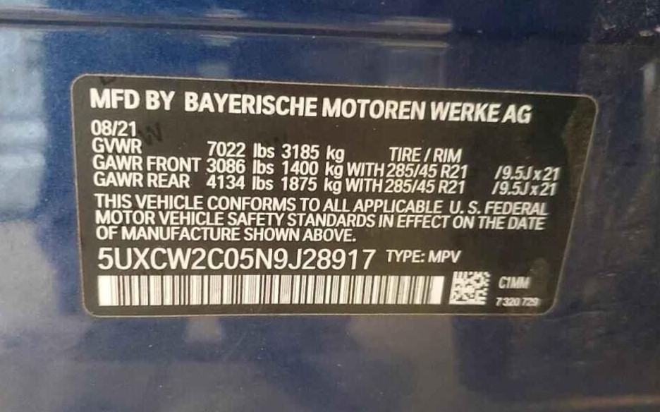 BMW X7 2022 Blue vin: 5UXCW2C05N9J28917